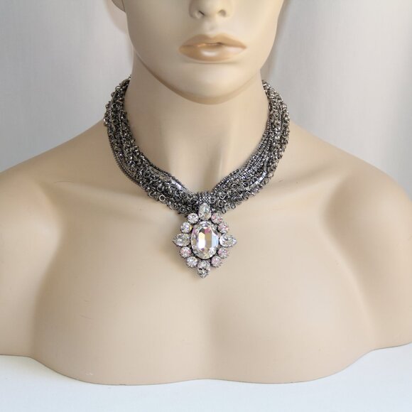 RARE Rodrigo Otazu Crystal Silver Statement Necklace - Picture 4 of 16